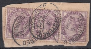 Great Britain Sg172 1d Lilac Used Strip Of 3 Used On Piece Cv £6.60