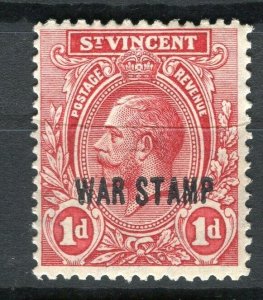ST.VINCENT; 1916-18 early GV WAR STAMP Optd. issue Mint hinged shade of 1d.
