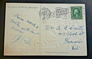 1913 Fort Worth TX To Los Angeles CA Thanksgiving Embossed Postcard Cover