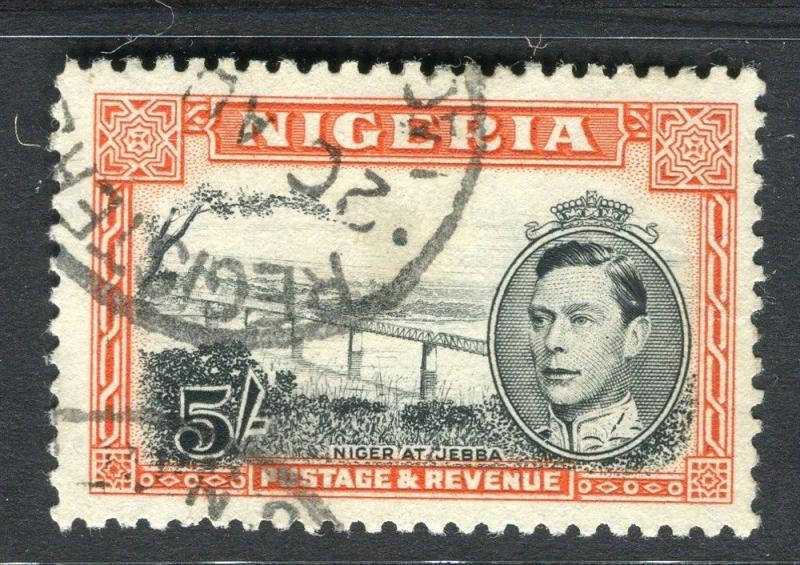 NIGERIA;  1938 early GVI issue fine used 5s. value