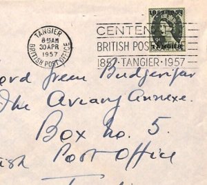 TANGIER Overprint GB QEII 9d WILDING Last Day Cover 1957 Centenary Slogan YO39