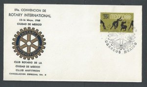1964 Mexico 59th Rotary Celebration FDC W/Special Stamp & Cancel W/Data On Back