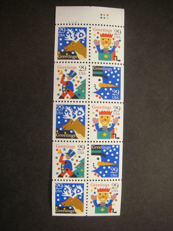 Scott 2798b, 29c Christmas, UNFOLDED Pane, Pos 44, color squares, MNH Beauty