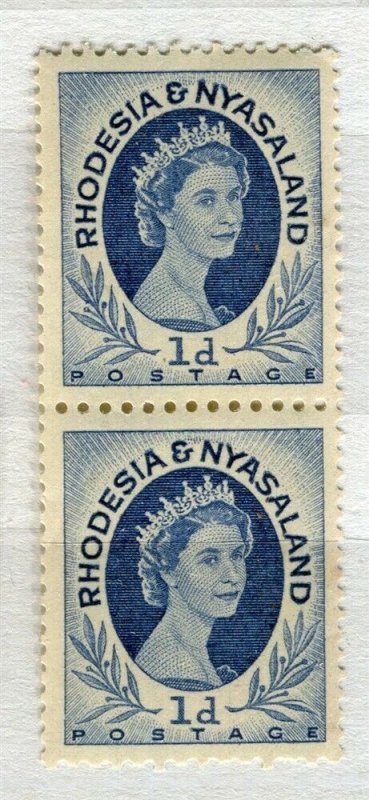 RHODESIA NYASALAND; 1954 early QEII issue Mint hinged 1d. Pair