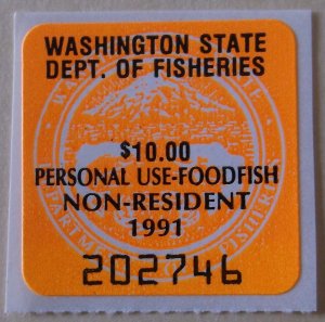 United States State Revenue Washington Fishing Non Resident 1991 MNH