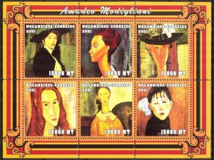 Mozambique 2001 Art Paintings Amadeo Modigliani Sheet MNH