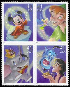 PCBstamps  US #4192/4195a Block $1.64(4x41c)Disney:Magic, MNH, (7)