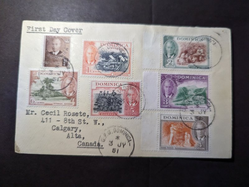 1951 Dominica First Day Cover FDC GPO to Calgary Alta Canada