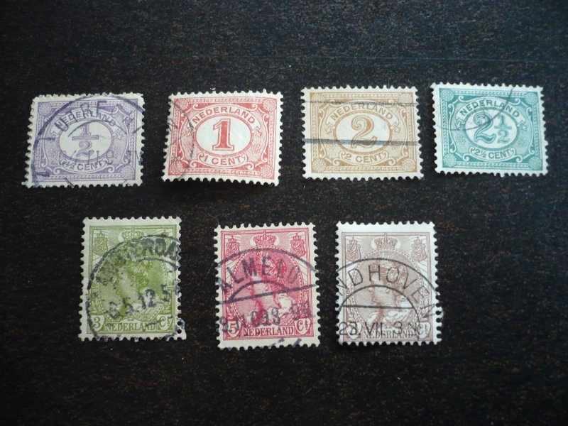 Stamps - Netherlands - Scott#55-56,59-60,62,65-66 - Used Part Set of 7 Stamps