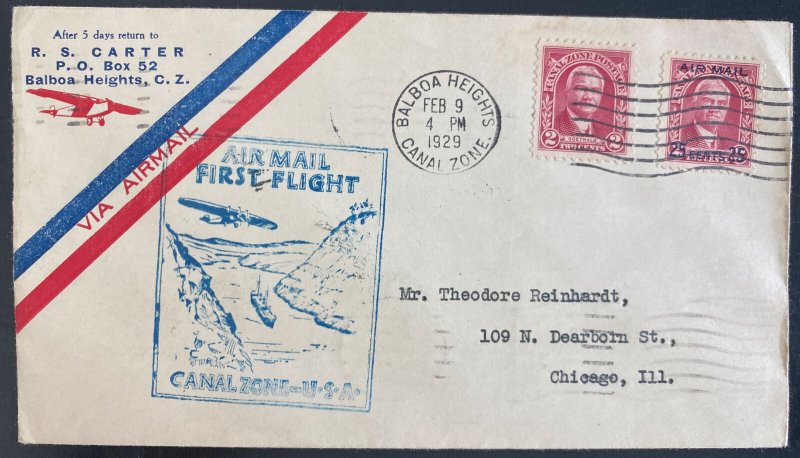 1929 Balboa Canal Zone Panama First Flight Airmail cover FFC to Chicago IL Usa