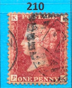 GB QV 1868 SG43 / 44, 1d Penny Red,  Good Used, Plate 210 (PK)