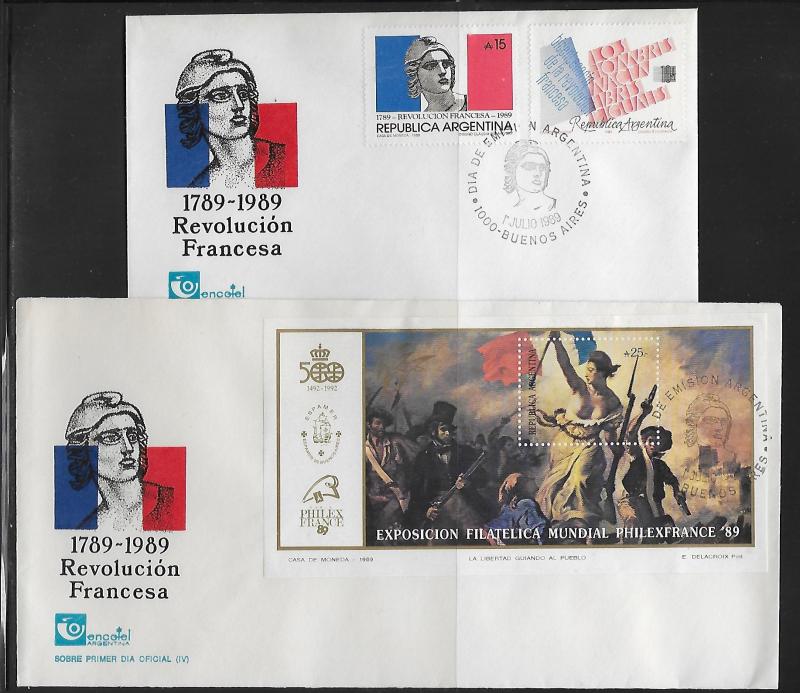 Argentina 1656-58 200th French Revolution Unaddressed FDC (set of 2)