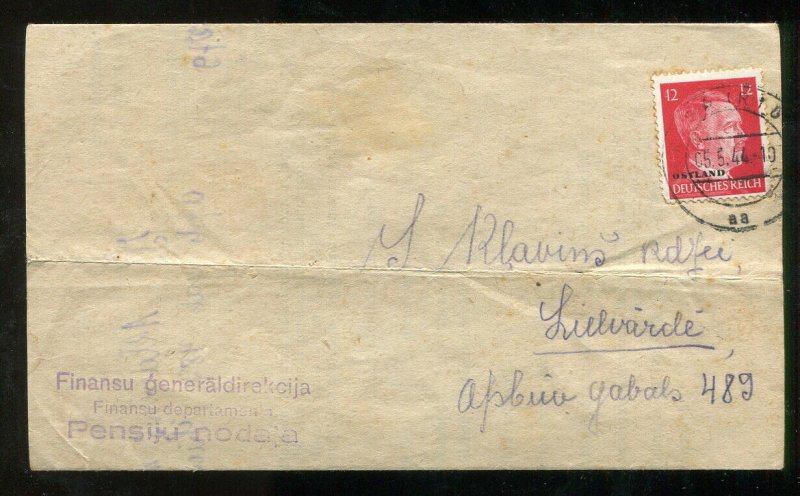 p181 - LATVIA Germany Occupation Ostland 1944 Hitler Overprint on Cover Document