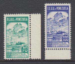 Venezuela Sc C64-C65 var MNH. 1937 redrawn Port of La Guaira, cplt set, VF