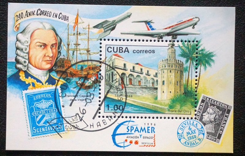 CUBA Sc# 3737 ESPAMER '96 AIRPLANES Aviation SOUVENIR SHEET 1996 used / cto
