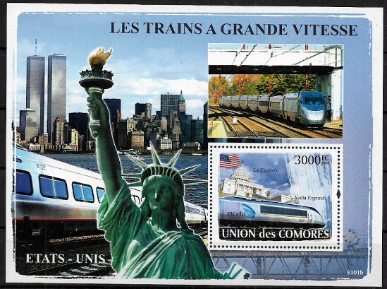 Comoro Is #1000 MNH S/Sheet - Trains - US Capitol