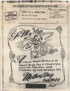 APO 790, Italy to NY 1944 Mothers Day, Illustrated V-Mail, No Envelope (M6221)