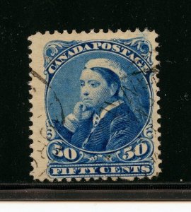 Canada #47 (CA634) Queen Victoria 50¢ deep blue 1893, U, F,F-VF, CV$85.00