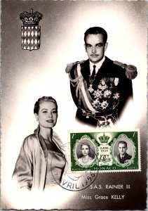1956 Monaco  RPPC Maxi Postcard Cover Royal Wedding Rainer & Grace Kelly