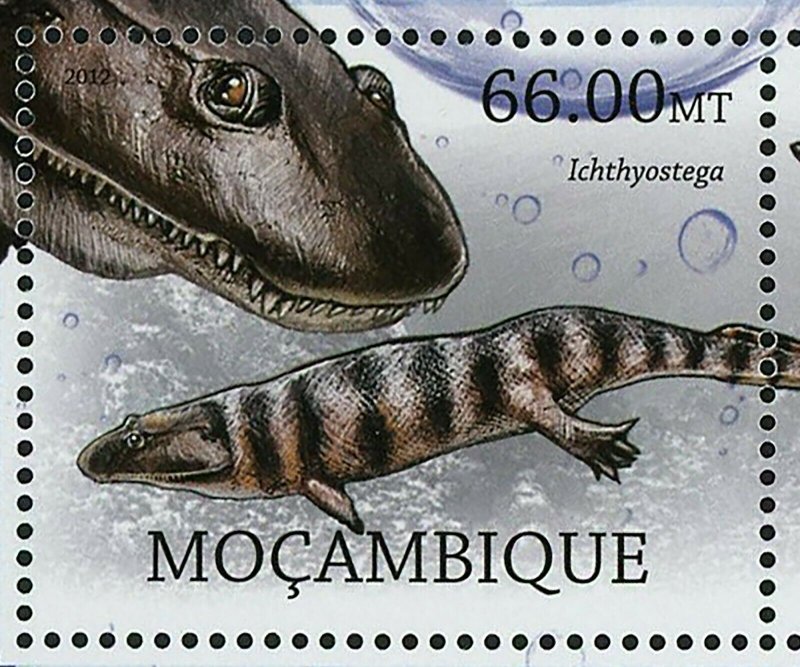 Extinct Marine Animals Stamp Ichthyostega Belemnitida Henodus Chelyops S/S MNH