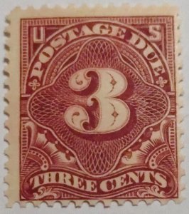 Scott Stamp# J33 - 1895 3¢ Postage Due, Deep Claret. MNH, OG. SCV $575.00