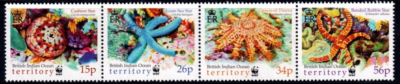 British Indian Ocean Territory 2001 Starfish - WWF Mint MNH Set Strip SC 234a