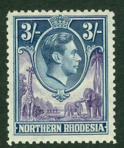 SG 42 Northern Rhodesia 1938. 3/- violet & blue. Fine unmounted mint CAT £30