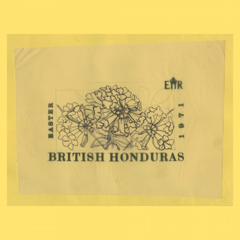 British Honduras 1971 Tabebuia Chrysantha pen and pencil artwork ✔️
