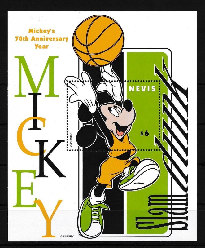 [23234] Nevis 1998 Disney 70th Anniversary Mickey Mouse plays basketball MNH