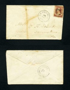 # 210 on cover from La Prairie, Illinois to Downers Grove, IL dated 12-28-1880's