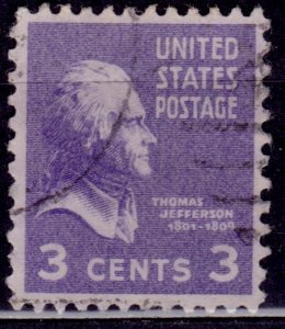 United States, 1938, Thomas Jefferson, 3c, sc#807, used