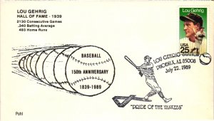 1989 Baseball Lou Gehrig Station Cancel Baseball – Pohl Cachet – Aps