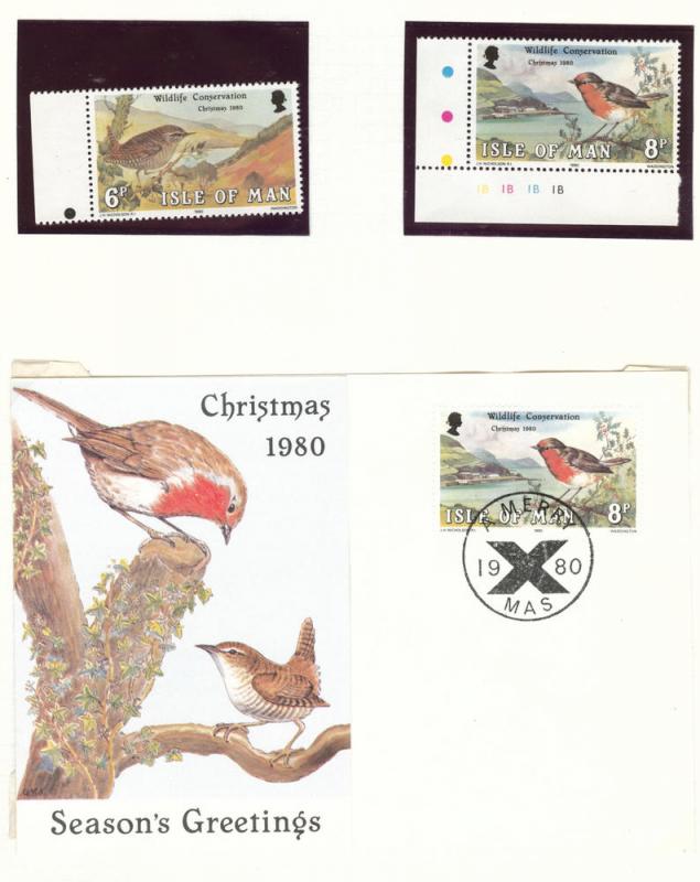 Isle of Man Scott 182-184 set and 1980 Christmas  Maxim