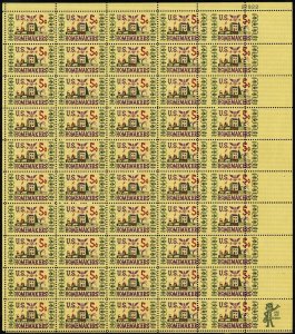 1253, MNH 5¢ Misperforated & Misplaced Pins Dramatic Sheet of 50 - Stuart Katz