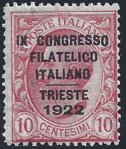 1922 Italy - Kingdom, No. 123 Philatelic Congress 10c. MNH ** Cert. Raybaudi