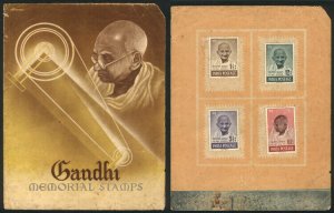 India Indien  1948 Gandhi, complete set of 4 values affixed to folder