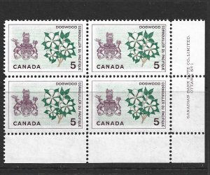 CANADA - 1964 BC EMBLEM LOWER RIGHT PB - PLATE 1 - SCOTT 423- MNH