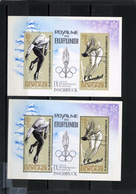 BURUNDI 1964 Sc#72a WINTER OLYMPIC GAMES INNSBRUCK 2 S/S PERF.& IMPERF.MNH 