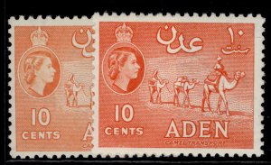 ADEN QEII SG50 + 51, 10c SHADE VARIETIES, NH MINT.