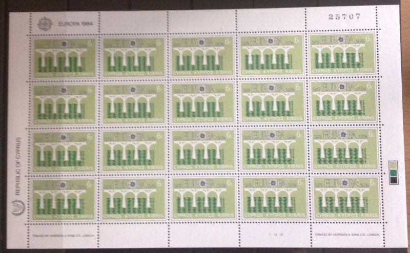 CYPRUS EUROPA SHEETS 1984 SG632/3 x 20 CAT £22