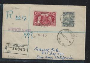 BARBADOS (P2912B) 1927 COMMEM+2D REG TO USA