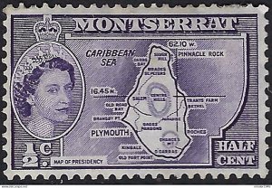 MONTSERRAT 1956 QEII ½c Violet SG136a MH