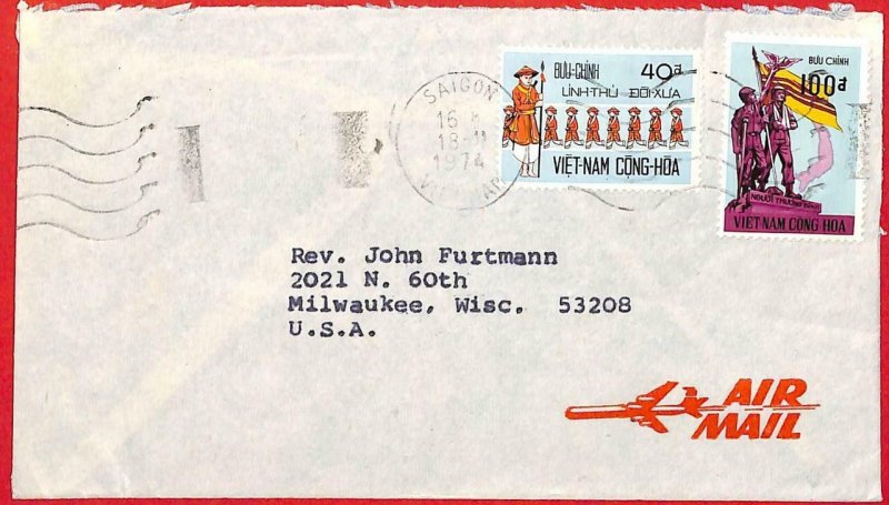 aa2294  - VIETNAM -  Postal History -  AIRMAIL to USA  1974