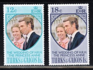 Turks and Caicos 286-87 MLH, Princess Anne Royal Wedding Set from 1973.