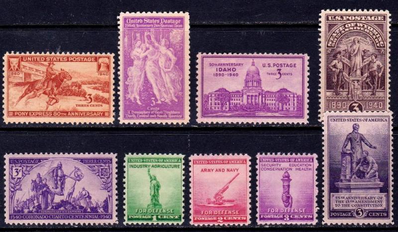 1940 Commemorative Year Set 9 Stamps Scott 894-902 MNH L1