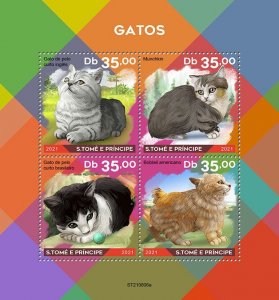 SAO TOME - 2021 - Cats - Perf 4v Sheet - Mint Never Hinged
