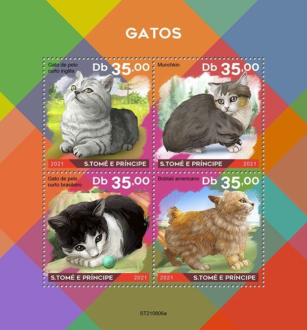 SAO TOME - 2021 - Cats - Perf 4v Sheet - Mint Never Hinged