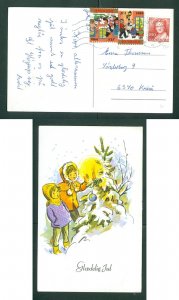 Denmark. Christmas Card 1983.  2 x Seal+ 2.50 Kr. Vamdrup. Children, Tree,Candle