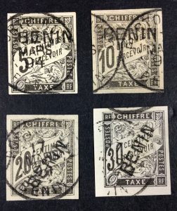 MOMEN: FRENCH BENIN SC #J1-J4 1894 IMPERF POSTAGE DUE USED $280 LOT #68303*