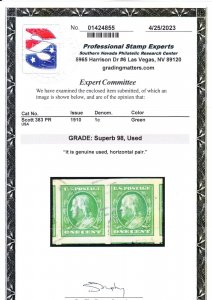 MOstamps - US #383 Used Pair Grade 98 with PSE Cert - Lot # MO-4062 SMQ $225
